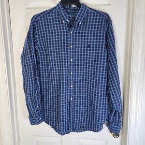 Ralph Lauren Men's‎ Blue Plaid Button Down Classic Fit Linen Cotton Shirt XL
